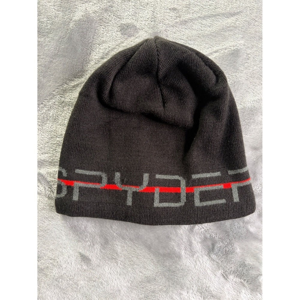 Spyder Boulder CO Logo Beanie Men's One Size Black Hat Winter Red